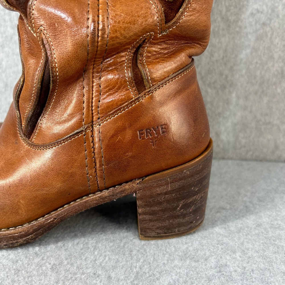 FRYE Sabrina Floral Inlay Campus Boots Brown Leather Western Womens Size 8B Vntg - Picture 10 of 16